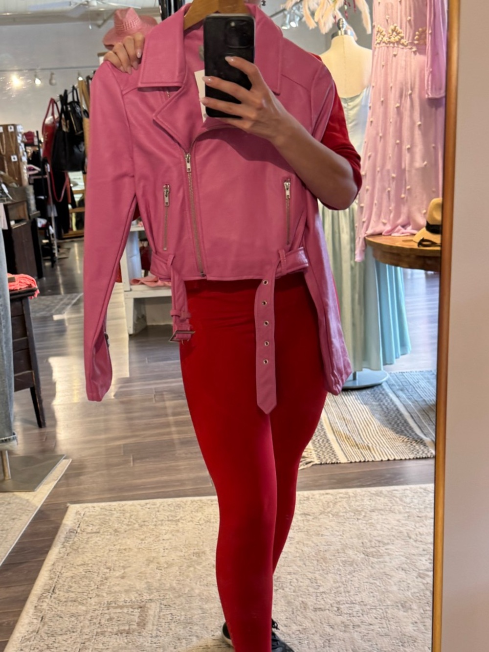 Brand new with tags ASOS Pink Cropped Moto Leather Jacket with Belt